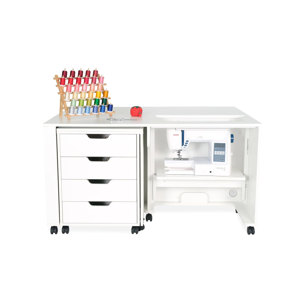 Arrow Laverne & Shirley Sewing Cabinet displaying sewing machine lowered into storage position.