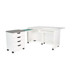 Arrow Laverne & Shirley Sewing Cabinet with detachable drawer caddy and extended cutting mat tray.