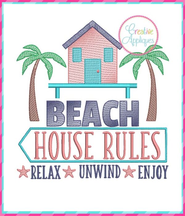 Creative Appliques Beach House Rules included in the Summer Embroidery and Applique Bundle
