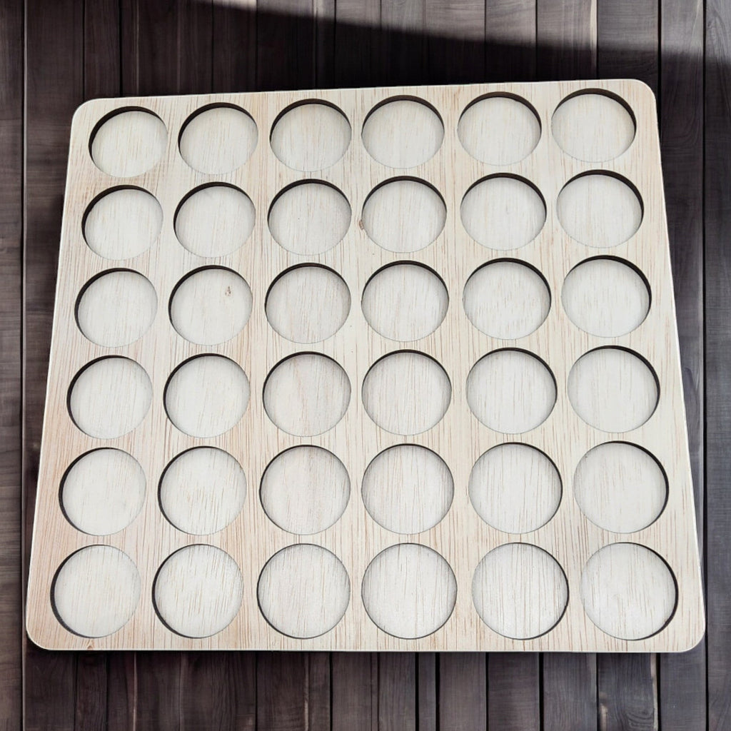 Blank Embroidery Thread Storage Tray, 36 Spools — overhead view of an empty unnumbered tray