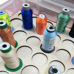 Blank Embroidery Thread Storage Tray, 36 Spools — close-up of sample spools in circular openings