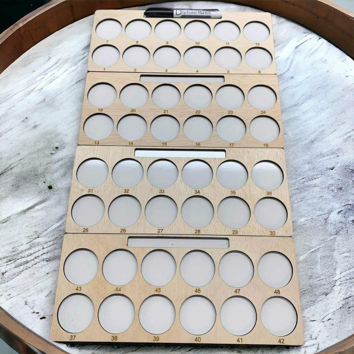Embroidery Project Thread Trays, Combo Set, Numbers 1–48 — four empty trays with numbered spaces 1 through 48