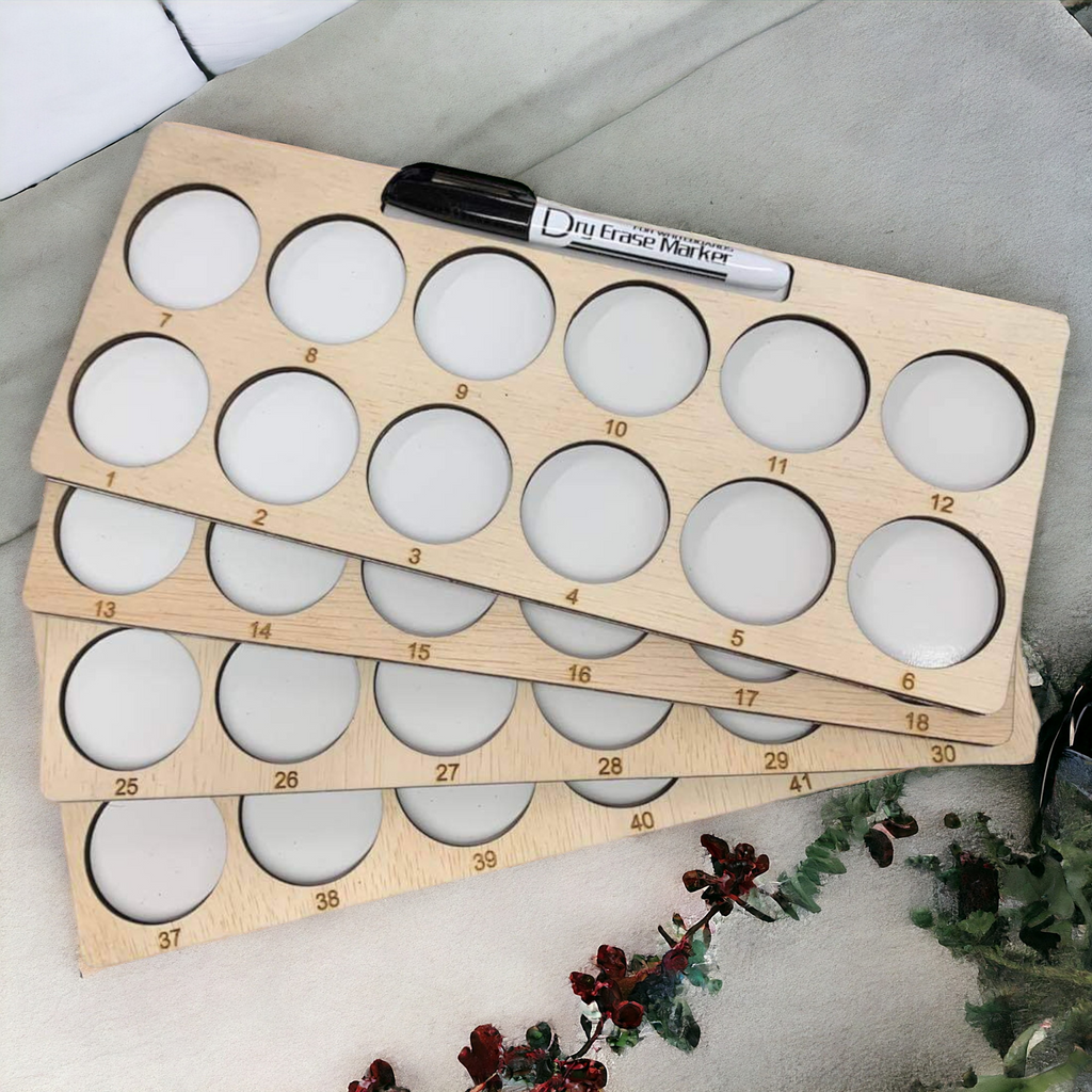 Embroidery Project Thread Trays, Combo Set, Numbers 1–48 — four overlapping marker-holder trays and dry erase marker