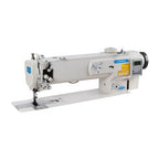 Consew P1510RBL-18-7DD/220 industrial sewing machine complete package with table, stand, and motor.