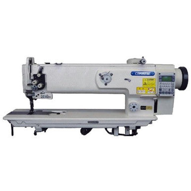 Consew P1510RBL-18-DD/220 industrial sewing machine complete package with table, stand, and motor.