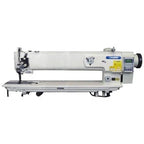 Consew P1510RBL-25-DD/220 industrial sewing machine complete package with table, stand, and motor.