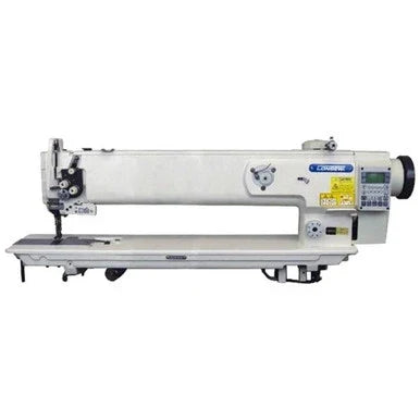 Consew P1510RBL-25-DD/220 industrial sewing machine complete package with table, stand, and motor.