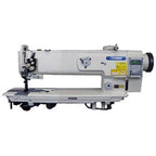 Consew P1560RBL-18-DD/220 industrial sewing machine complete package with table, stand, and motor.
