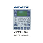 Consew P1560RBL-25-DD/220 direct-drive industrial sewing machine control panel detail.