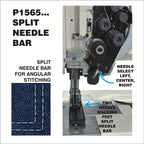 Consew P1565RBL-25-(N) pneumatic industrial sewing machine split needle bar detail.