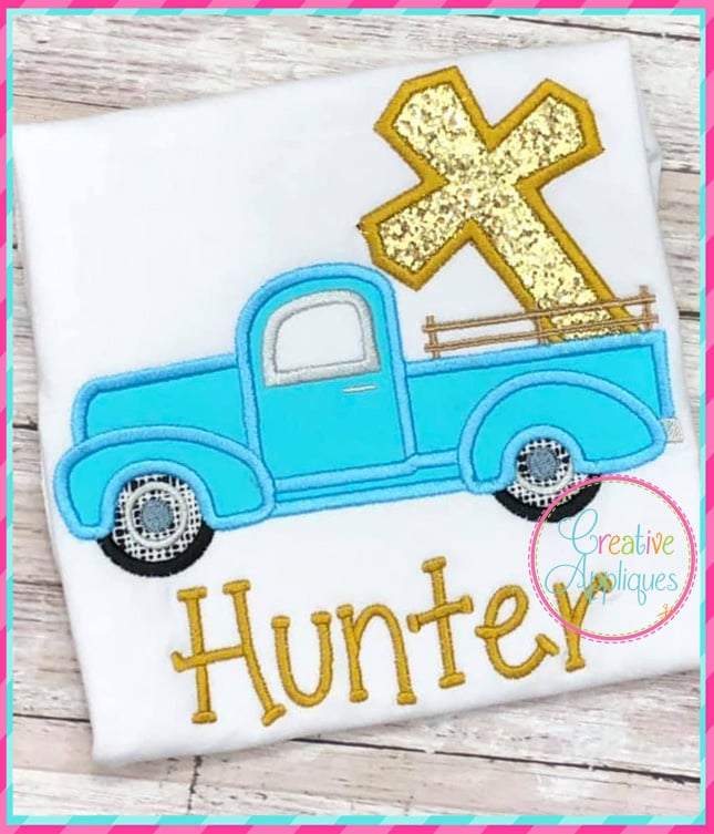 Antique Truck Cross Applique included in the Creative Appliques Easter Applique and Embroidery Set