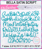 Bella Satin Script Embroidery Font included in the Creative Appliques Embroidery Font Bundle