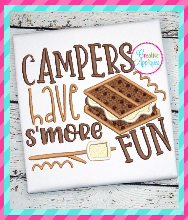 Campers Have S'more Fun Applique included in the Creative Appliques Camping Embroidery and Applique Bundle