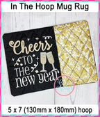Cheers to the New Year Mug Rug included in the Creative Appliques Mug Rug In-the-Hoop Embroidery Set