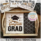 Congrats Grad Mug Rug included in the Creative Appliques Mug Rug In-the-Hoop Embroidery Set