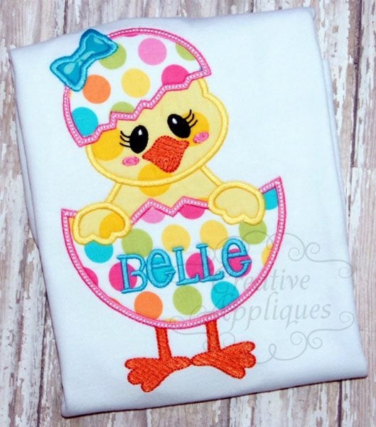 Girl Chick in Easter Egg Applique included in the Creative Appliques Easter Applique and Embroidery Set