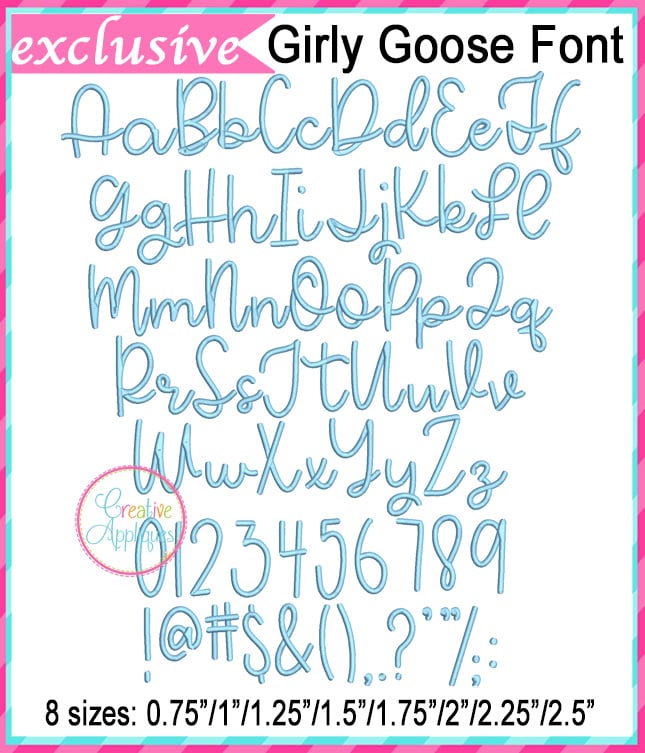 Girly Goose Embroidery Font included in the Creative Appliques Embroidery Font Bundle