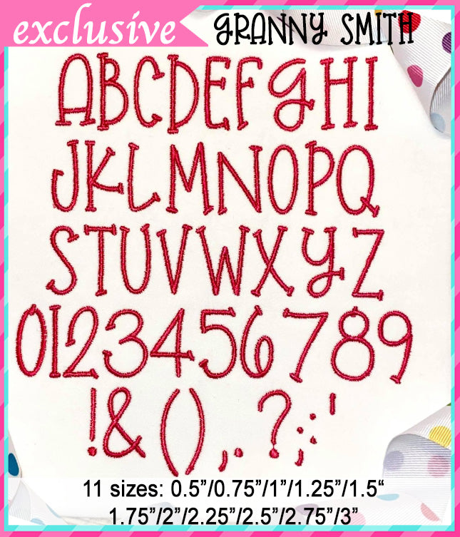 Granny Smith Embroidery Font included in the Creative Appliques Embroidery Font Bundle