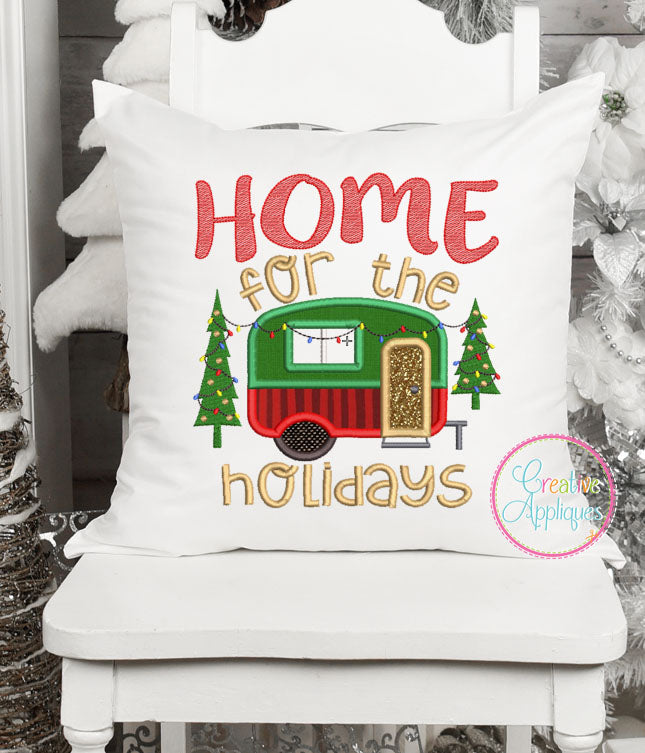 Home for the Holidays Camper Applique included in the Creative Appliques Camping Embroidery and Applique Bundle