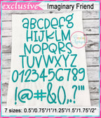 Imaginary Friend Embroidery Font included in the Creative Appliques Embroidery Font Bundle
