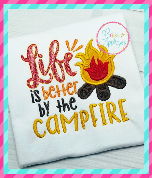 Life Is Better by the Campfire Applique included in the Creative Appliques Camping Embroidery and Applique Bundle