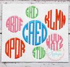 Natural Circle 4 Letter Monogram Embroidery Alphabet Font included in the Creative Appliques Monogram Alphabet Embroidery Font Set