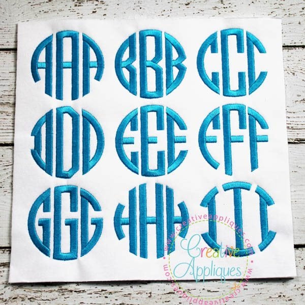 Natural Circle Monogram Embroidery Alphabet Font included in the Creative Appliques Monogram Alphabet Embroidery Font Set
