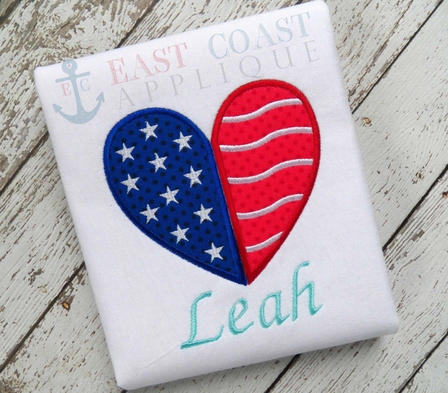 Patriotic Heart Applique included in the Creative Appliques Patriotic Applique and Embroidery Bundle