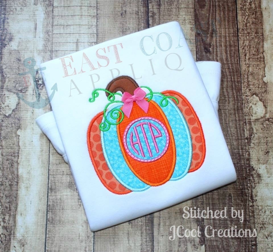 Pumpkin Monogram Applique Design included in the Creative Appliques Fall Applique and Embroidery Bundle