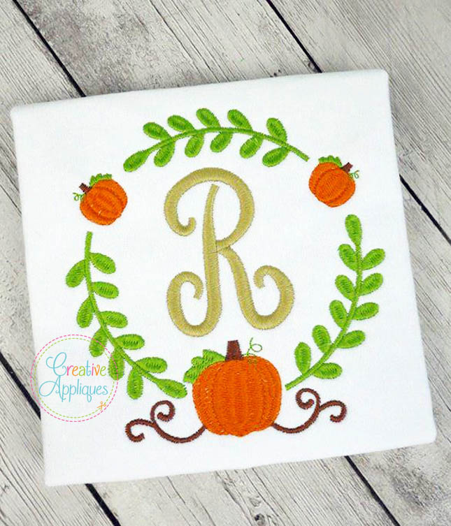 Pumpkin Monogram Embroidery Frame included in the Creative Appliques Fall Applique and Embroidery Bundle