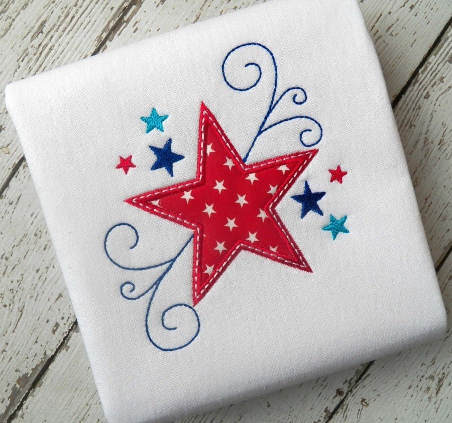 Swirly Star Applique included in the Creative Appliques Patriotic Applique and Embroidery Bundle