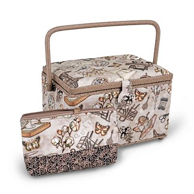 Dritz Sewing Basket & Accessory Case – Taupe Sewing Print — product image