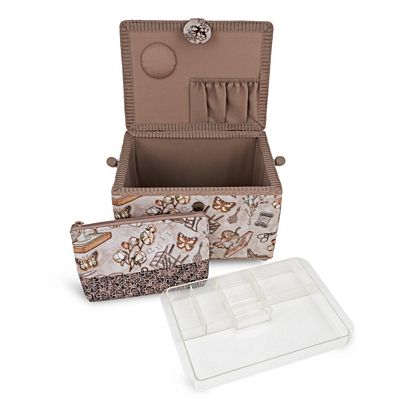 Dritz Sewing Basket & Accessory Case – Taupe Sewing Print — product view 4