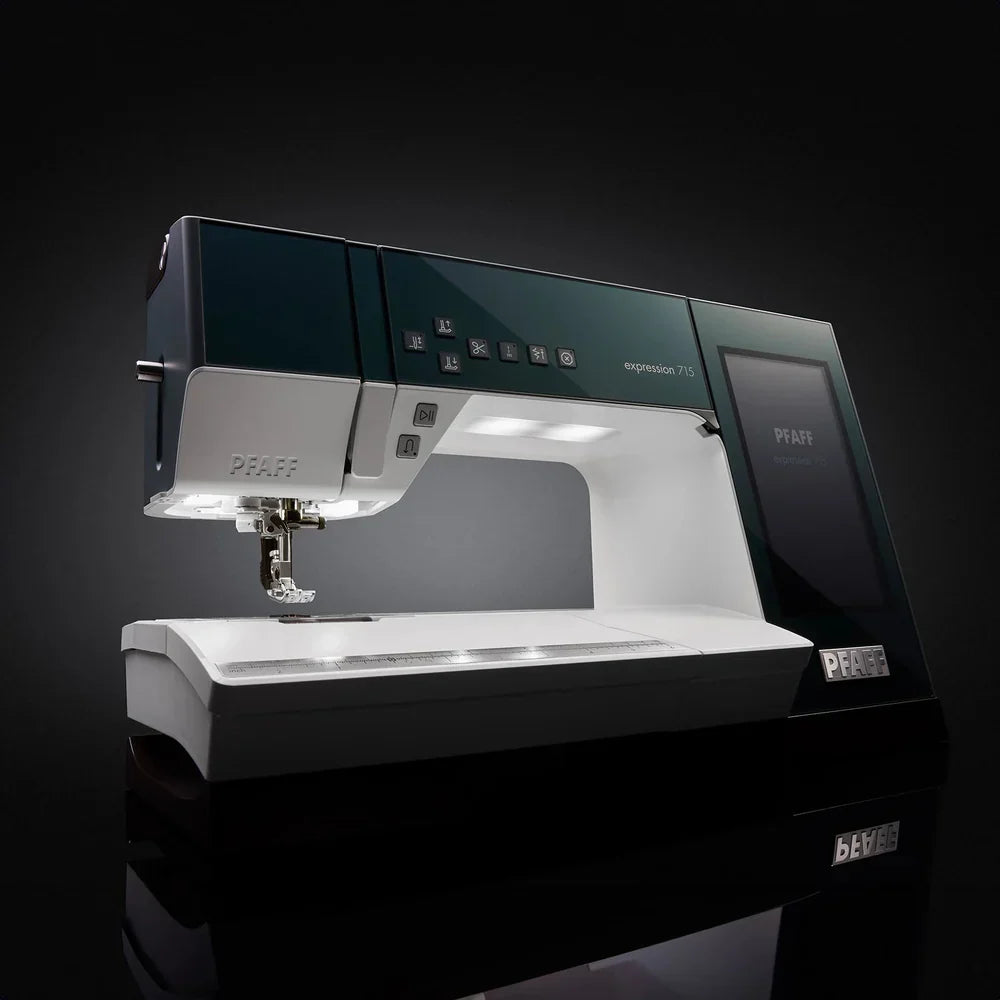 Sewing machine with digital display on a black background