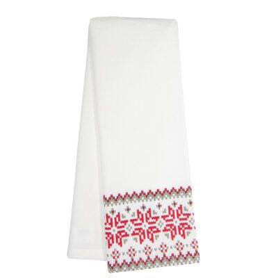 White Tea Towels with Red Nordic Snowflake Border — package of 6
