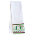 White Tea Towels with Green Nordic Christmas Tree Border — package of 6