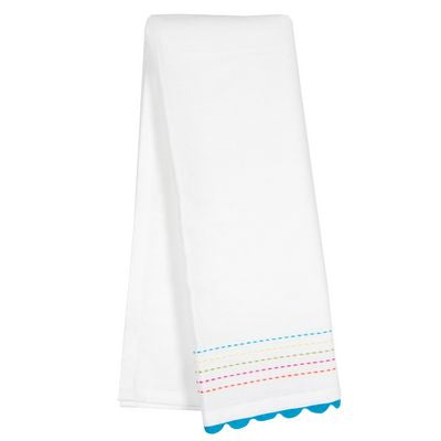 White Tea Towels with Turquoise Rick Rack — package of 6