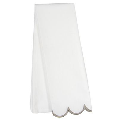 White Tea Towels with Taupe Scalloped Edge — package of 6