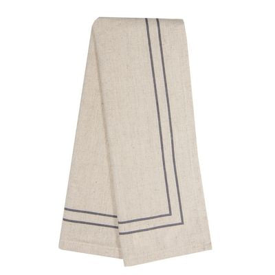 Natural Cotton-Linen Tea Towels with Charcoal Stripe Border — package of 6