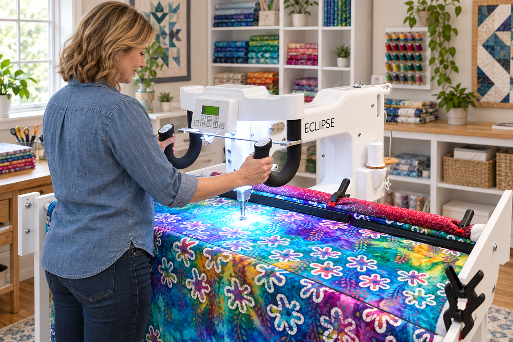 Eclipse EQ20 PRO long arm quilting machine in a bright home quilting studio