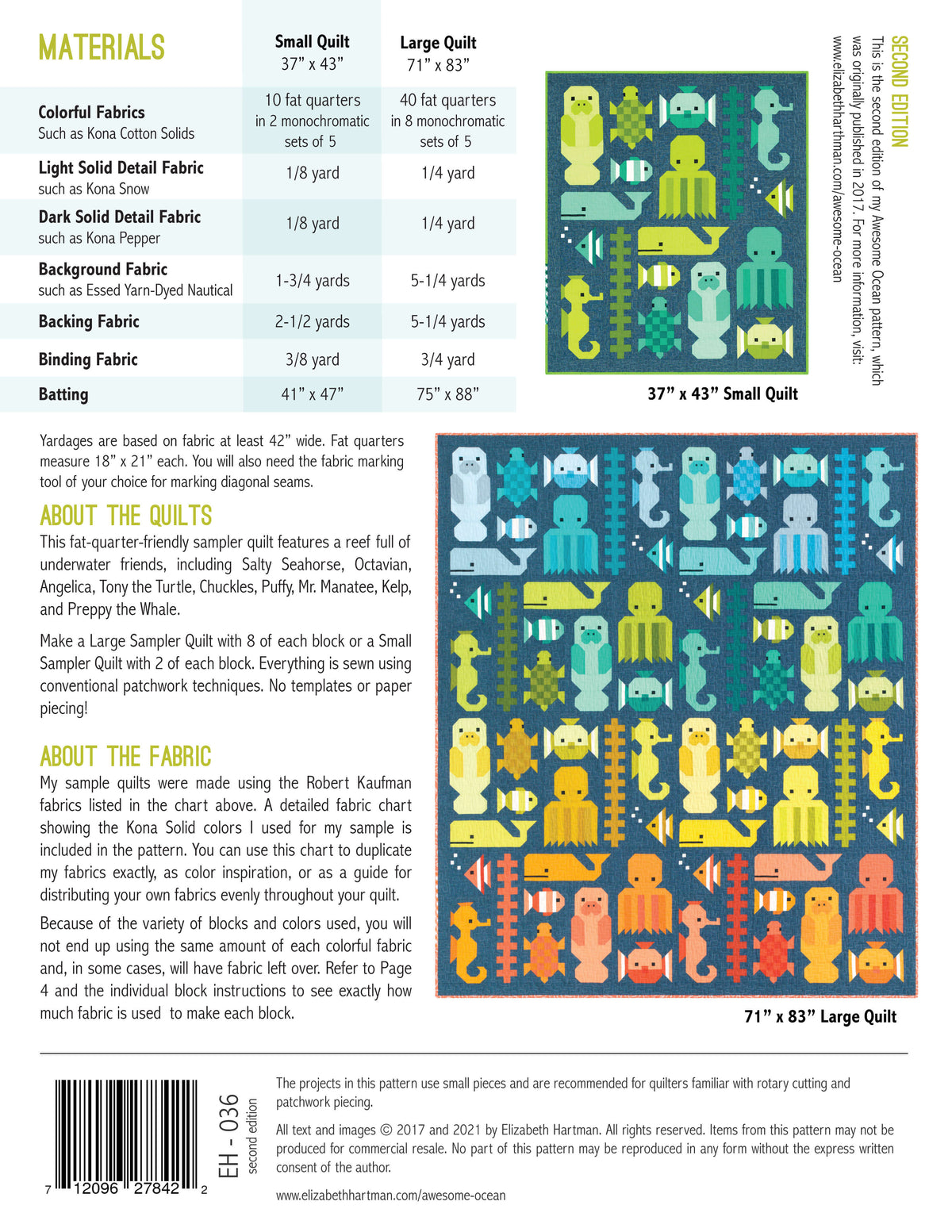 Awesome Ocean EH036 quilt sizes and fabric requirements