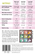 Lisa the Unicorn EH038 quilt sizes and fabric requirements