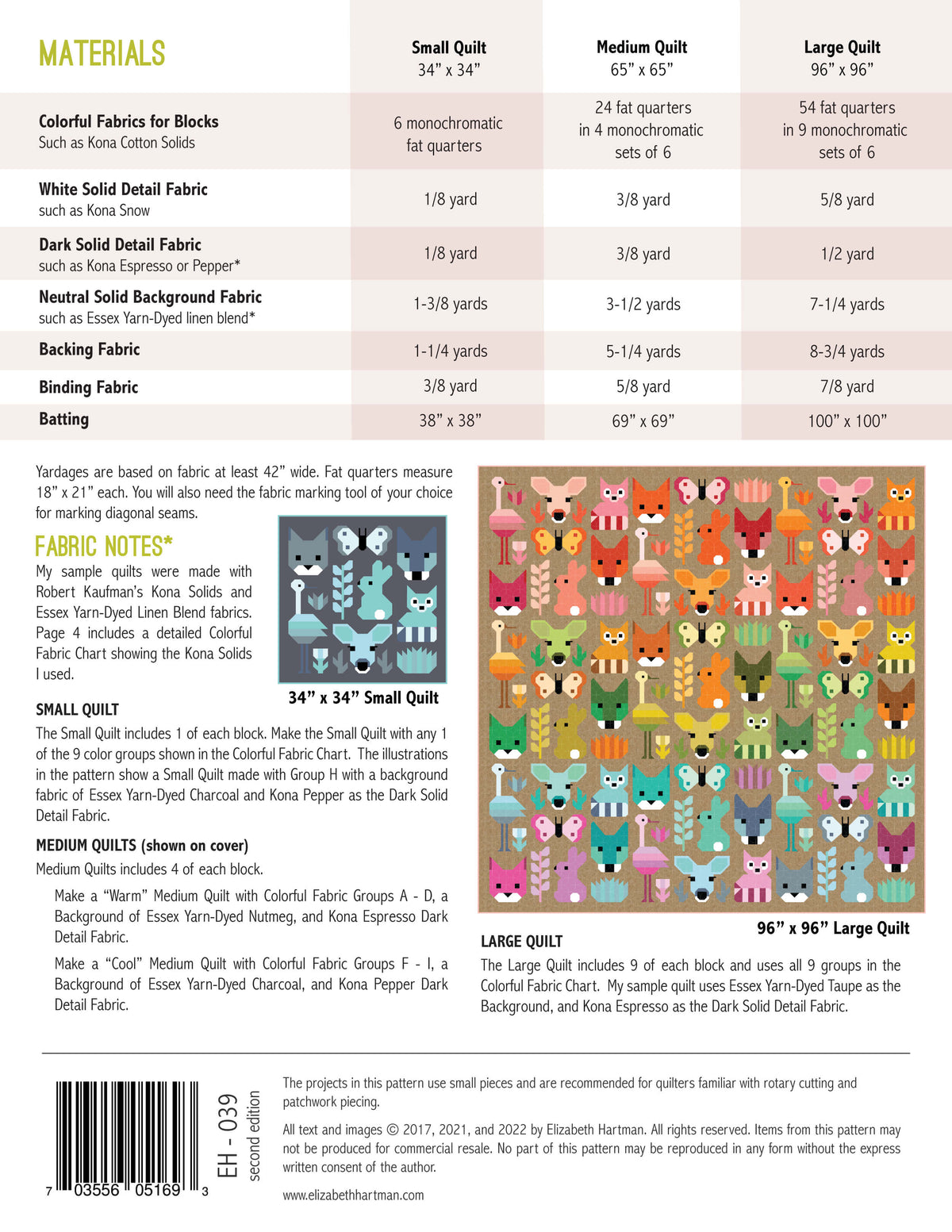 Delightful Desert EH039 quilt sizes and fabric requirements