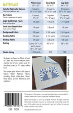Lana Lemur EH050 quilt sizes and fabric requirements