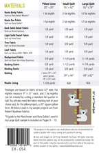 Koalas EH054 quilt sizes and fabric requirements