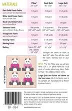 Pandas in Sweaters EH064 quilt sizes and fabric requirements