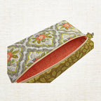 Open floral in-the-hoop zippered bag showing the fully lined interior and finished seams