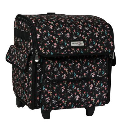 Everything Mary Collapsible Rolling Serger Storage Case — Black Floral