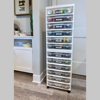 Stacked drawer carts holding thread, furniture shown for context, for Hemingworth Numbered Thread Storage Trays, 360 Spools