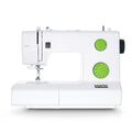 White sewing machine with green controls on a white background